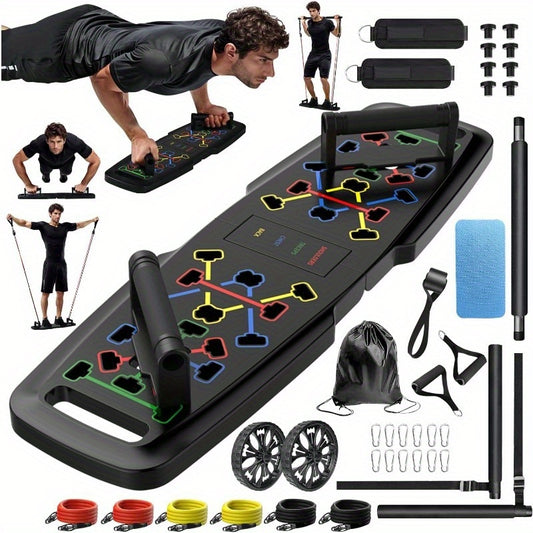 Portable Home Gym System with Push Up Board, Pilates Bar, 6 Resistance Bands & Ab Roller Wheel - 20+ Accessories for Full Body Workout, ABS Exercise Equipment for Strength Training & Core Workouts, No Electricity Needed, Space-Saving Design